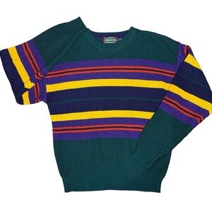 Vtg Striped Indie Preppy Crewneck Sweater Mens Size L Grunge Grandpa Retro 90s